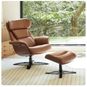Luxury Brown Leather Recliner Chair with Ottoman - 360° Swivel