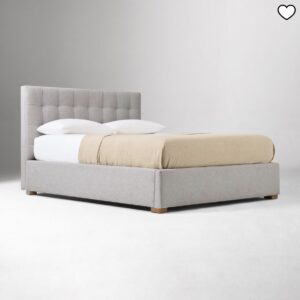 Modern Linen Upholstered Platform Bed - Light Grey Checkered Tufted