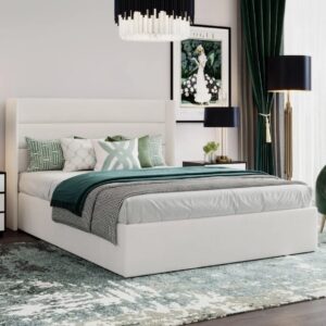 Luxury Padded Headboard Bed with Tall Wingback - No Box Spring Needed