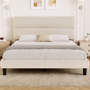 Modern Padded Headboard Platform Bed - Cream Beige