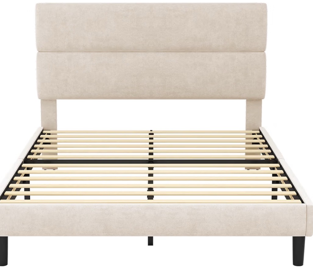 Modern Padded Headboard Platform Bed - Cream Beige - Image 4