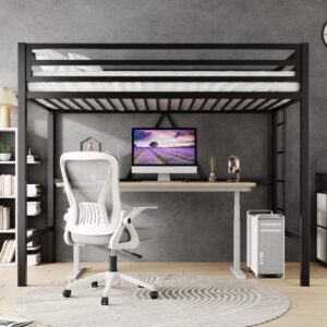 Metal Loft Bed with Desk Underneath - Twin Size - Space Saving