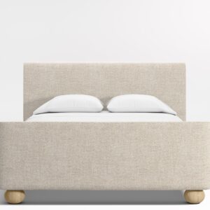 Modern Beige Linen Upholstered Bed with Ball Legs