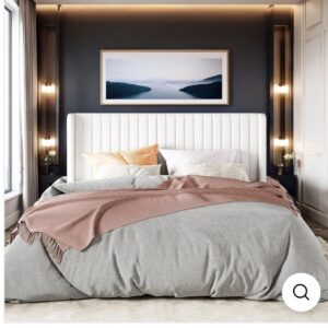 Modern White Vertical Channel Wingback Bed