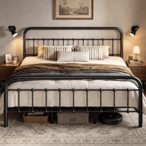USAN Modern LED Platform Bed Frame with Upholstered Headboard
