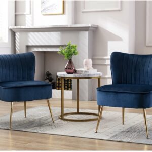 Modern Blue Fabric Accent Slipper Chair — Gold Stainless Base — Model S78012B Series