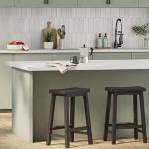 Solid Wood Saddle Seat Bar Stool — Set of 2 — Black Finish — Counter Height — Y606F Series