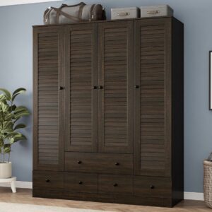 -Door Louver Wardrobe with 5 Drawers