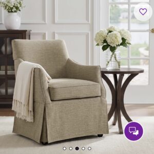 Skirted Dining Chair with Wheels — Linen Fabric — Beige — Upholstered Armchair