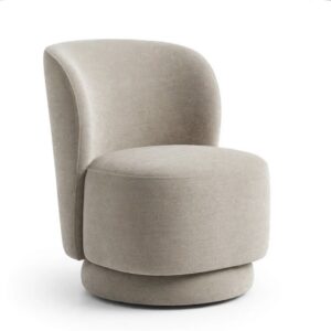 Curved Boucle Dining Chair — Swivel Ottoman Base