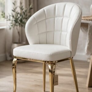 Luxury Shell Back Dining Chair — Leather — Gold Legs