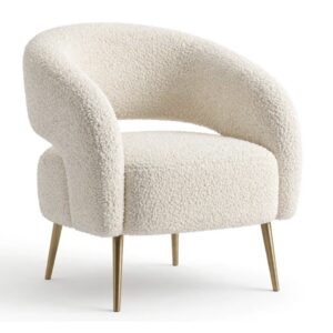 Luxury Boucle Accent Chair — Barrel Chair — Cream White