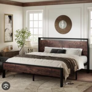 Metal Platform Bed Frame 14 Inch - Wood Board Headboard