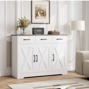 Farmhouse Buffet Sideboard Cabinet - White with X Barn Doors