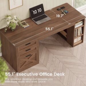 Executive Office Desk 55.1" - Farmhouse with Charging Station