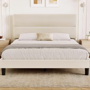 Queen Bed Frame Velvet Upholstered Platform Bed Frame with Headboard