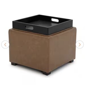 Storage Ottoman / Footstool - Brown Leather