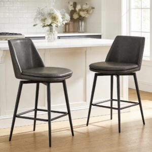 Swivel Bar Stool - Black Leather