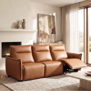 Leather Recliner Sofa - 3 Seater - Orange Brown