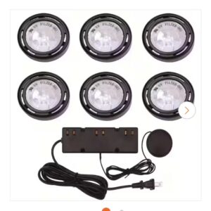 6-Pack LED Under Cabinet Puck Lights with Power Adapter - Black - UV Filter