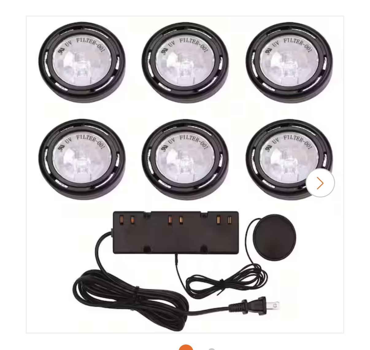 6-Pack LED Under Cabinet Puck Lights with Power Adapter - Black - UV Filter