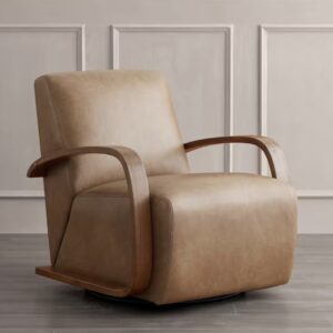 Luxury Swivel Accent Chair with Bentwood Armrest - Walnut