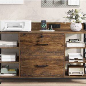 Industrial File Cabinet with Lock + Printer Stand + Charging Station + Wheels