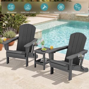 Serwall Adirondack Outdoor Lounge Chair with Cup Holder + Phone Holder - HDPE Patio Chair