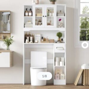 Over The Toilet Storage Cabinet - Bathroom Organizer with Glass Doors