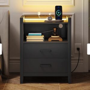 Smart Nightstand with Charging Station and LED Light