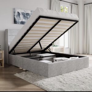 Modern Fabric Lift-Up Storage Bed with Hydraulic Gas Lift