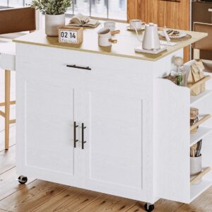Kitchen Island Cart with Wheels - Drop Leaf Top + Power Outlet & Storage